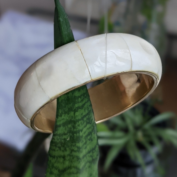 Bone & Brass Bangle Bracelet - Picture 2 of 4